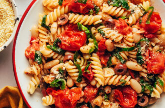 Garlicky White Bean Cherry Tomato Pasta