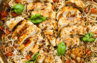 Bruschetta Chicken Pasta with Fresh Tomatoes and B...